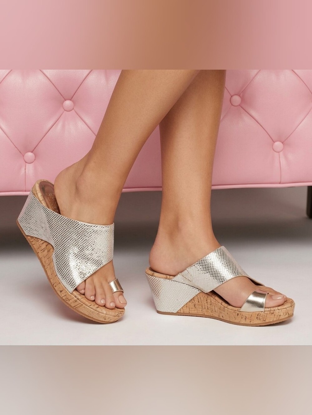 Donald Pliner Gemmy Gold Snake Lizard Cork Wedge Sandals 7M